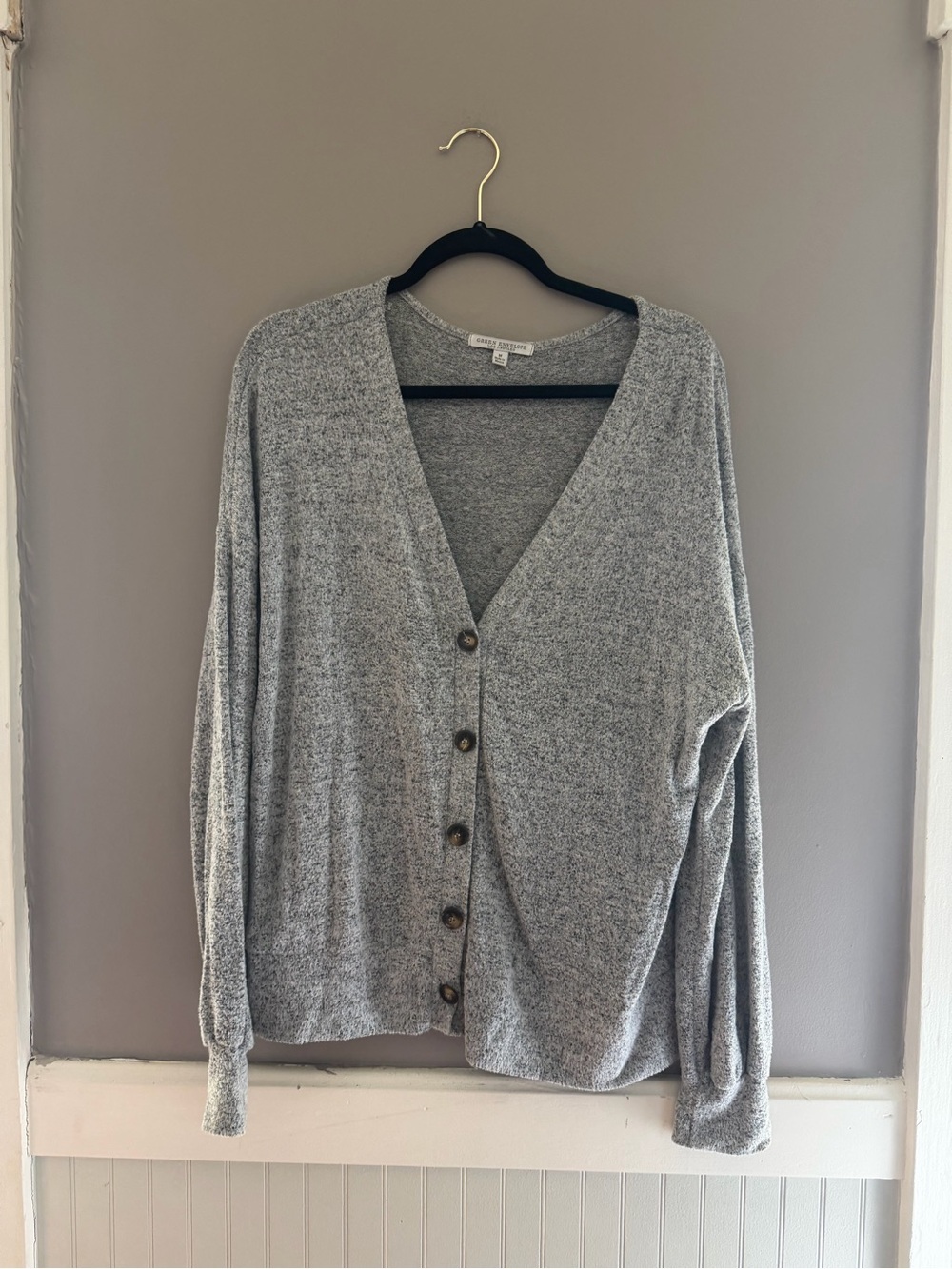 Green Envelope Light Grey Button-Front Women's Cardigan